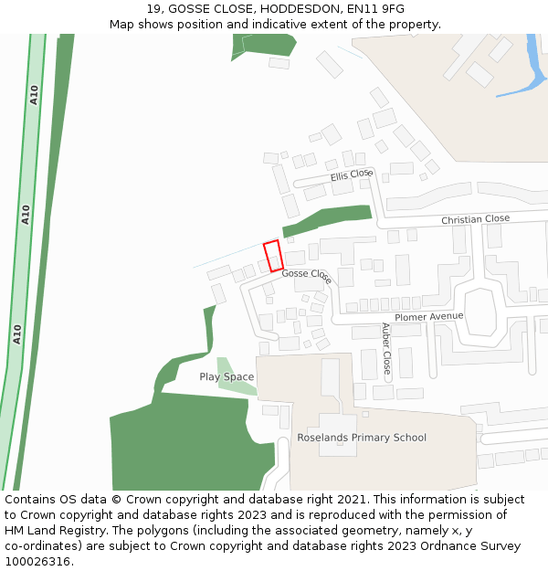 19, GOSSE CLOSE, HODDESDON, EN11 9FG: Location map and indicative extent of plot