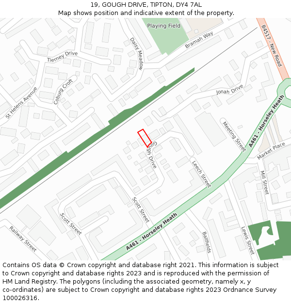 19, GOUGH DRIVE, TIPTON, DY4 7AL: Location map and indicative extent of plot