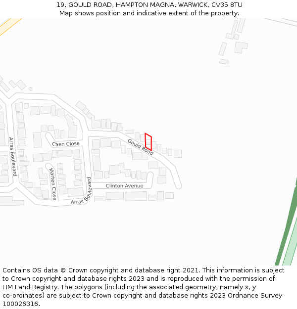 19, GOULD ROAD, HAMPTON MAGNA, WARWICK, CV35 8TU: Location map and indicative extent of plot