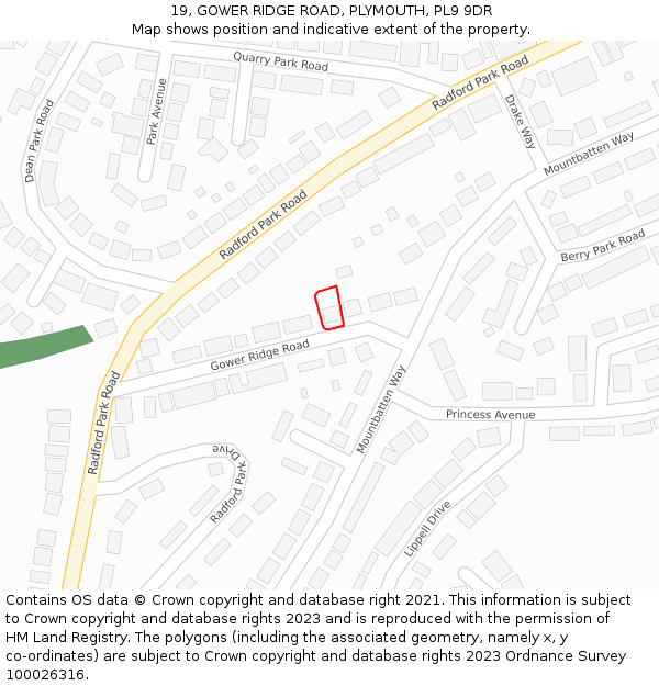 19, GOWER RIDGE ROAD, PLYMOUTH, PL9 9DR: Location map and indicative extent of plot