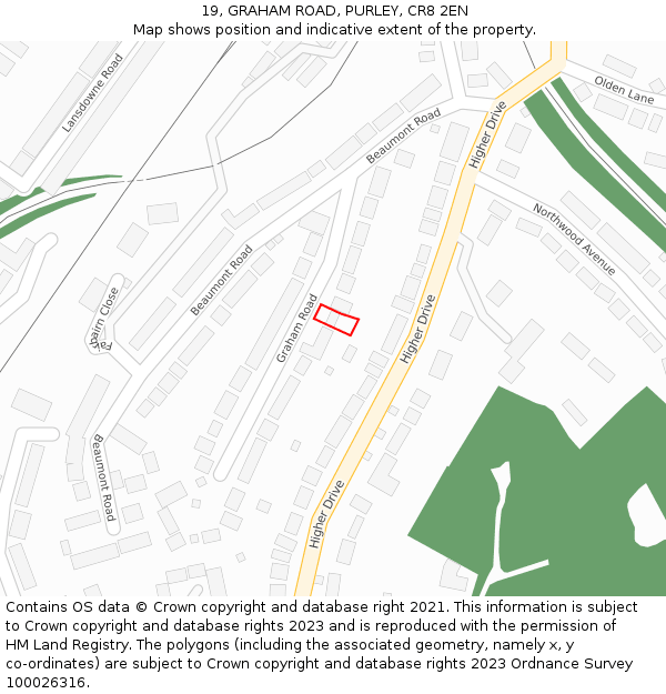19, GRAHAM ROAD, PURLEY, CR8 2EN: Location map and indicative extent of plot