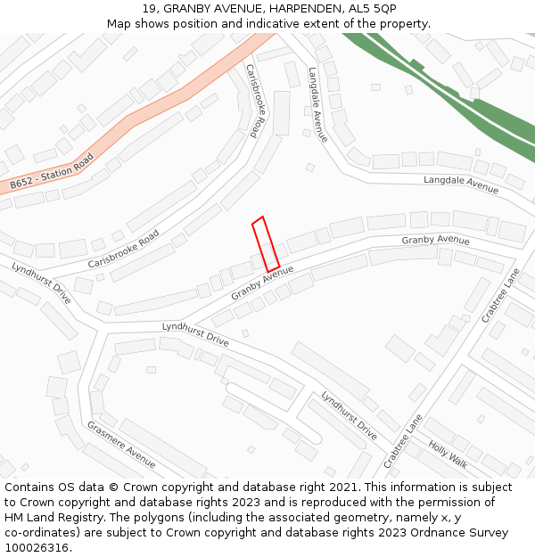 19, GRANBY AVENUE, HARPENDEN, AL5 5QP: Location map and indicative extent of plot