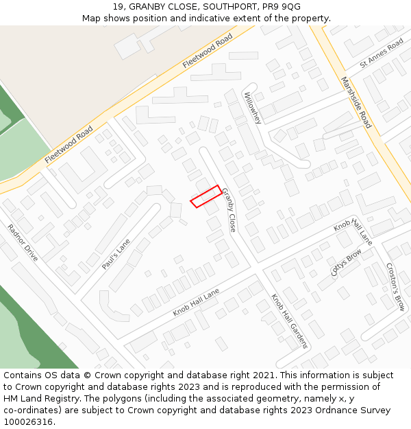 19, GRANBY CLOSE, SOUTHPORT, PR9 9QG: Location map and indicative extent of plot