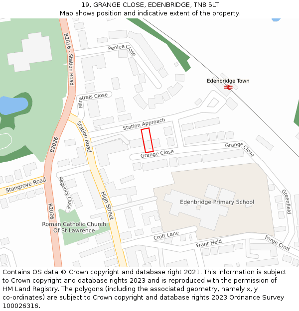 19, GRANGE CLOSE, EDENBRIDGE, TN8 5LT: Location map and indicative extent of plot