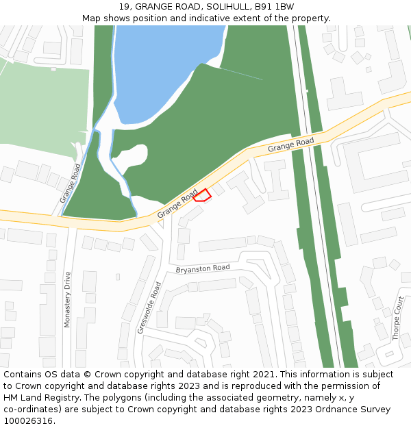 19, GRANGE ROAD, SOLIHULL, B91 1BW: Location map and indicative extent of plot