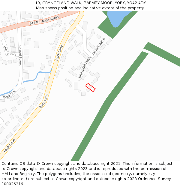 19, GRANGELAND WALK, BARMBY MOOR, YORK, YO42 4DY: Location map and indicative extent of plot