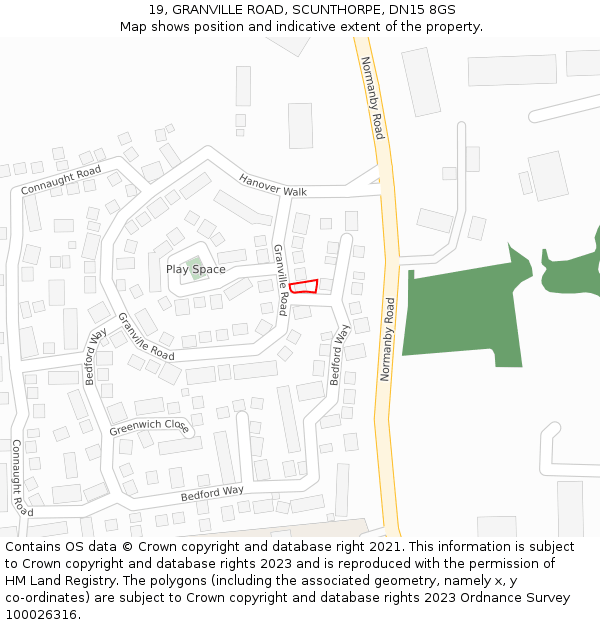 19, GRANVILLE ROAD, SCUNTHORPE, DN15 8GS: Location map and indicative extent of plot