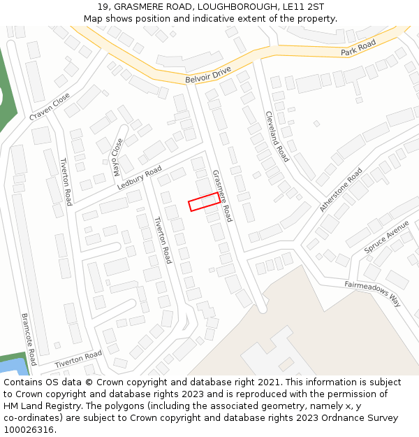 19, GRASMERE ROAD, LOUGHBOROUGH, LE11 2ST: Location map and indicative extent of plot