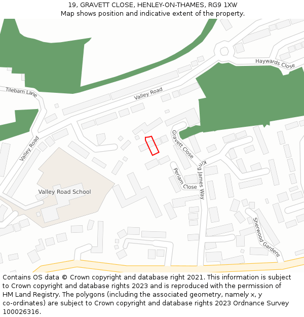 19, GRAVETT CLOSE, HENLEY-ON-THAMES, RG9 1XW: Location map and indicative extent of plot