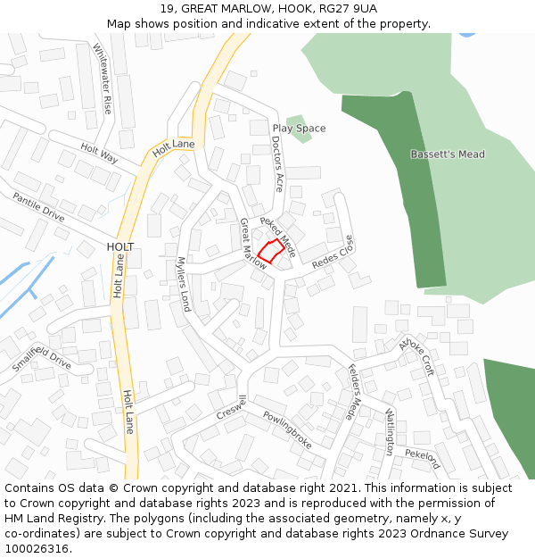 19, GREAT MARLOW, HOOK, RG27 9UA: Location map and indicative extent of plot