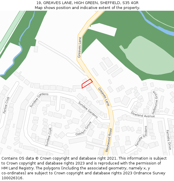 19, GREAVES LANE, HIGH GREEN, SHEFFIELD, S35 4GR: Location map and indicative extent of plot