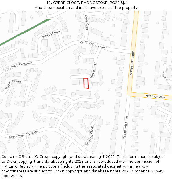 19, GREBE CLOSE, BASINGSTOKE, RG22 5JU: Location map and indicative extent of plot