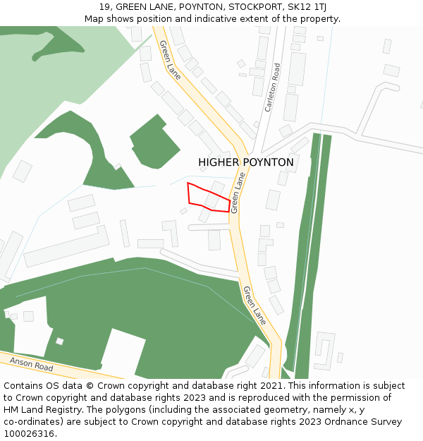 19, GREEN LANE, POYNTON, STOCKPORT, SK12 1TJ: Location map and indicative extent of plot