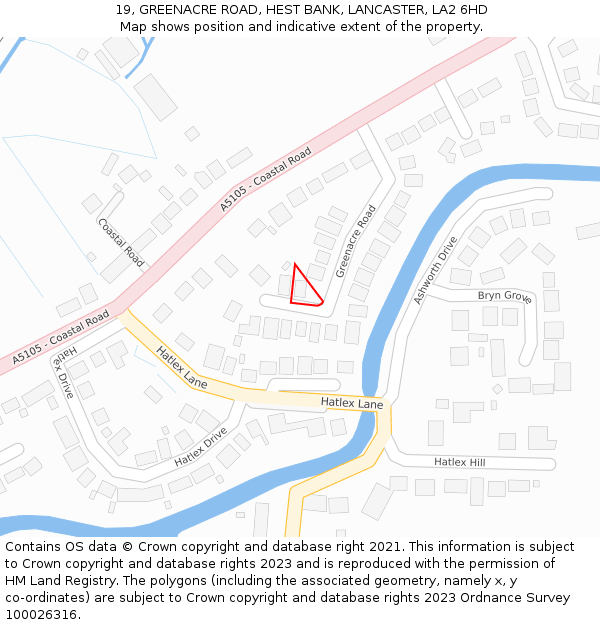 19, GREENACRE ROAD, HEST BANK, LANCASTER, LA2 6HD: Location map and indicative extent of plot