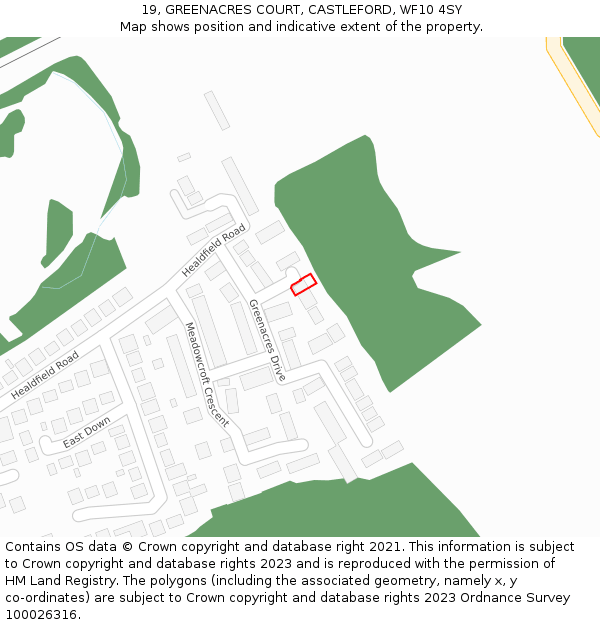 19, GREENACRES COURT, CASTLEFORD, WF10 4SY: Location map and indicative extent of plot