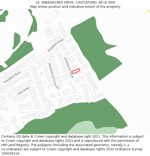 19, GREENACRES DRIVE, CASTLEFORD, WF10 4SW: Location map and indicative extent of plot