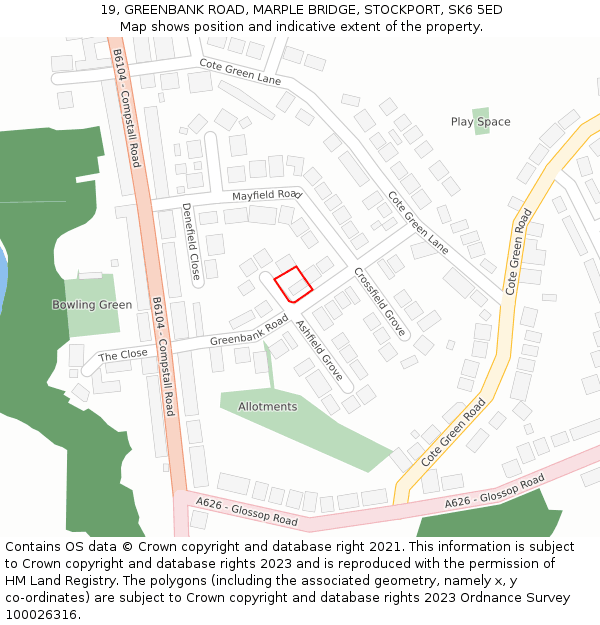 19, GREENBANK ROAD, MARPLE BRIDGE, STOCKPORT, SK6 5ED: Location map and indicative extent of plot