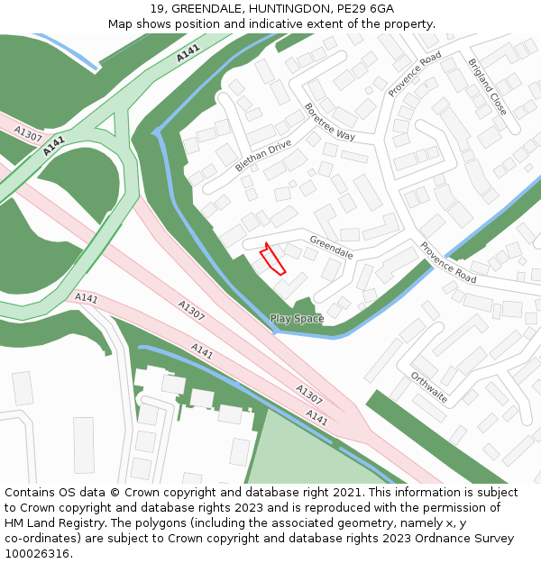 19, GREENDALE, HUNTINGDON, PE29 6GA: Location map and indicative extent of plot