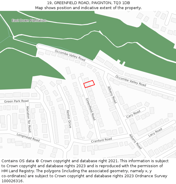 19, GREENFIELD ROAD, PAIGNTON, TQ3 1DB: Location map and indicative extent of plot