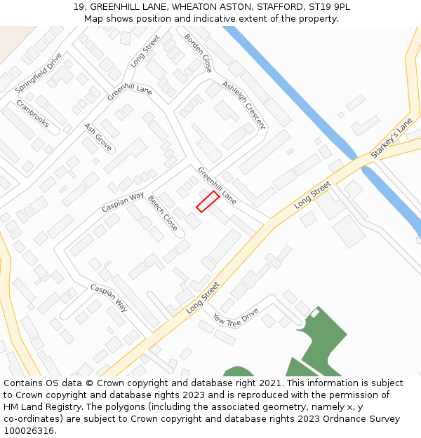 19, GREENHILL LANE, WHEATON ASTON, STAFFORD, ST19 9PL: Location map and indicative extent of plot