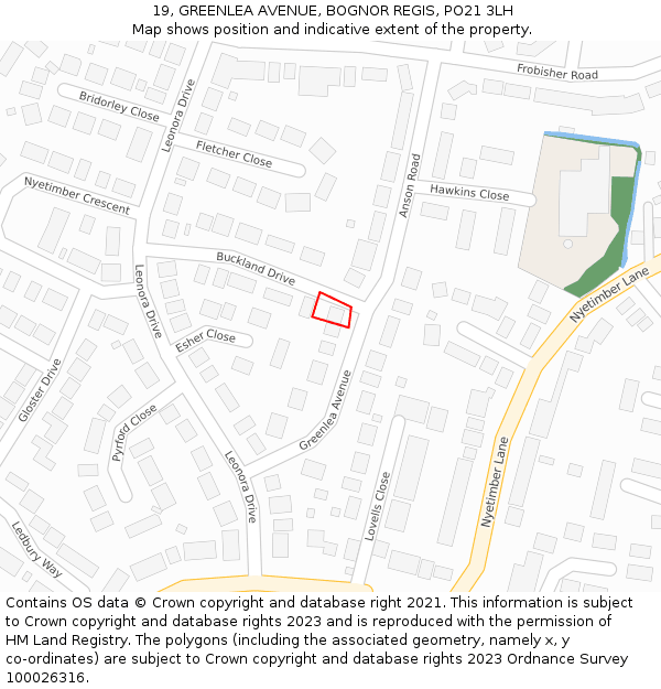 19, GREENLEA AVENUE, BOGNOR REGIS, PO21 3LH: Location map and indicative extent of plot