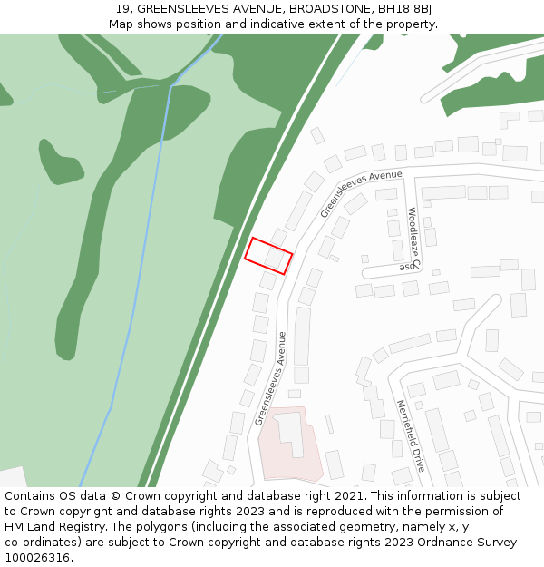 19, GREENSLEEVES AVENUE, BROADSTONE, BH18 8BJ: Location map and indicative extent of plot