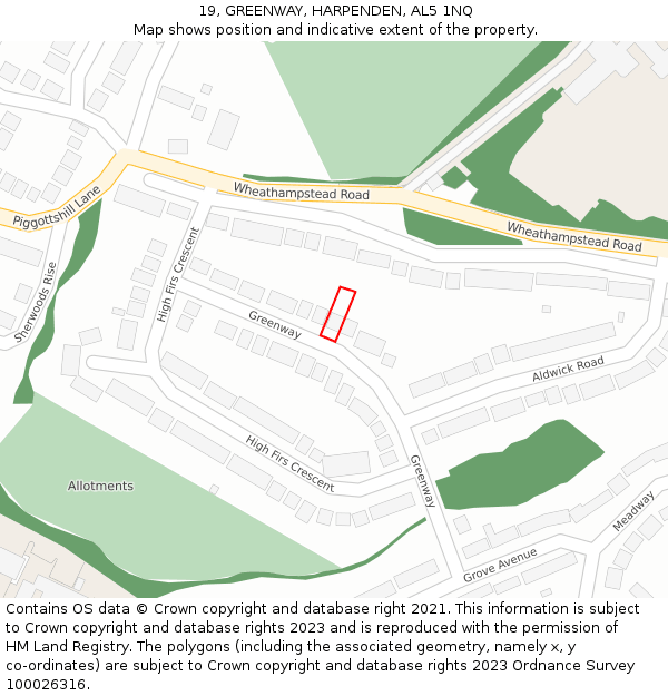 19, GREENWAY, HARPENDEN, AL5 1NQ: Location map and indicative extent of plot