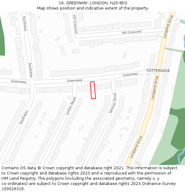 19, GREENWAY, LONDON, N20 8EG: Location map and indicative extent of plot