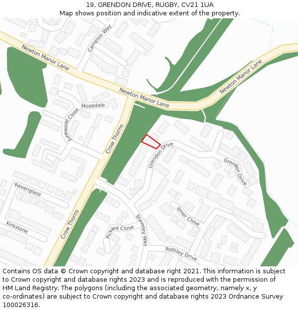 19, GRENDON DRIVE, RUGBY, CV21 1UA: Location map and indicative extent of plot