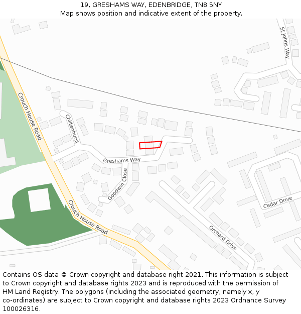 19, GRESHAMS WAY, EDENBRIDGE, TN8 5NY: Location map and indicative extent of plot