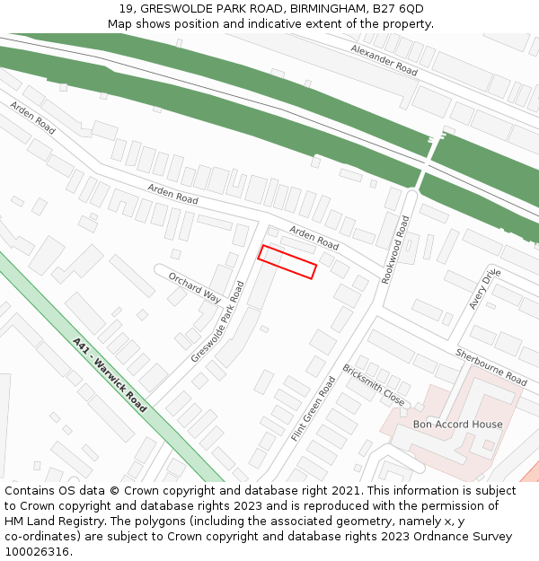 19, GRESWOLDE PARK ROAD, BIRMINGHAM, B27 6QD: Location map and indicative extent of plot