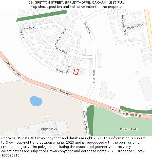 19, GRETTON STREET, BARLEYTHORPE, OAKHAM, LE15 7UU: Location map and indicative extent of plot