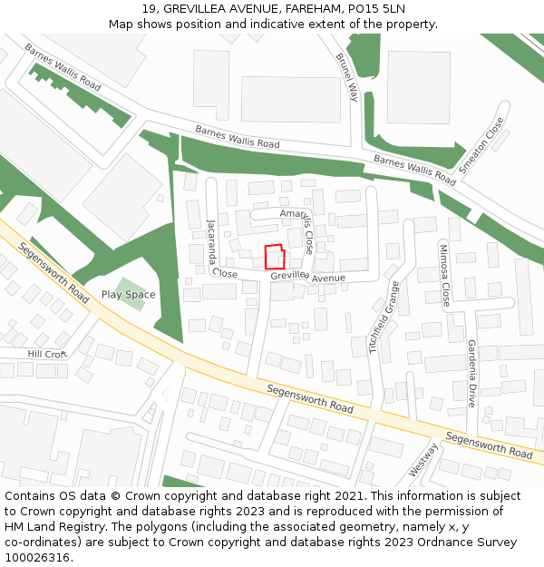 19, GREVILLEA AVENUE, FAREHAM, PO15 5LN: Location map and indicative extent of plot