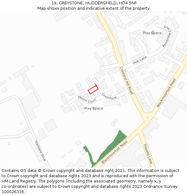 19, GREYSTONE, HUDDERSFIELD, HD4 5NF: Location map and indicative extent of plot