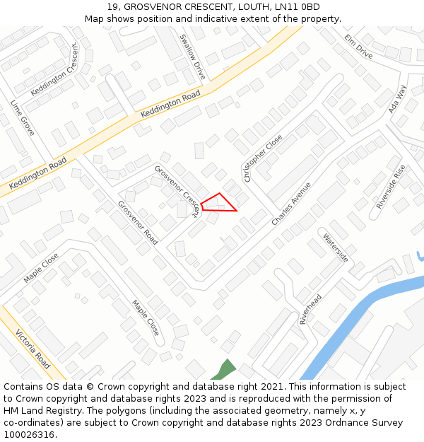 19, GROSVENOR CRESCENT, LOUTH, LN11 0BD: Location map and indicative extent of plot