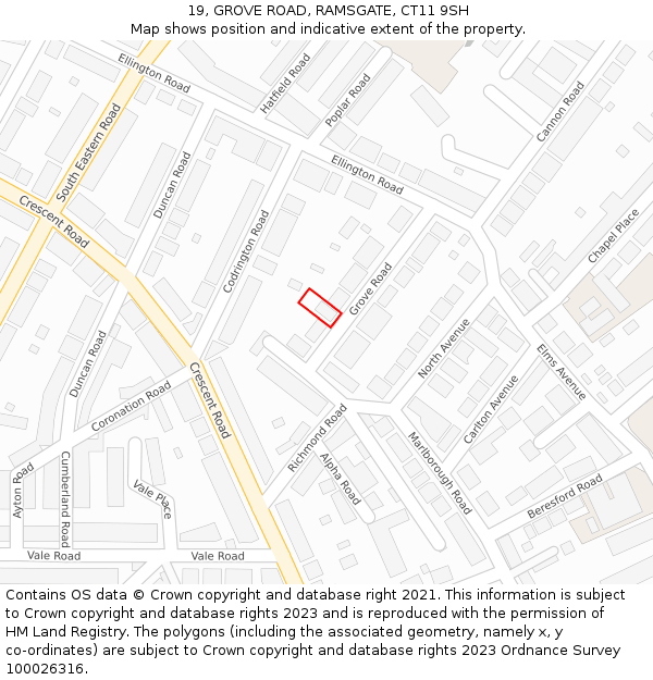 19, GROVE ROAD, RAMSGATE, CT11 9SH: Location map and indicative extent of plot