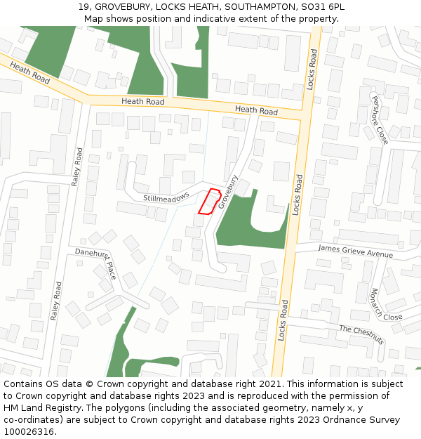 19, GROVEBURY, LOCKS HEATH, SOUTHAMPTON, SO31 6PL: Location map and indicative extent of plot