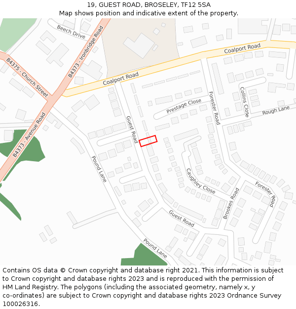 19, GUEST ROAD, BROSELEY, TF12 5SA: Location map and indicative extent of plot