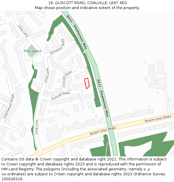 19, GUSCOTT ROAD, COALVILLE, LE67 4EG: Location map and indicative extent of plot