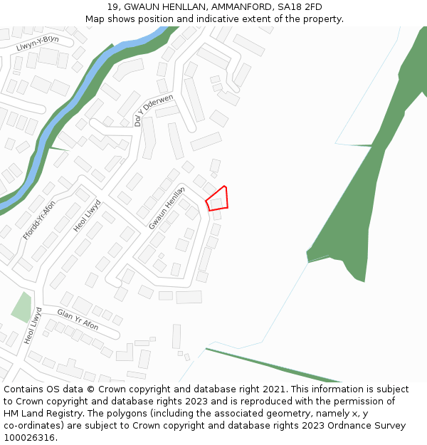 19, GWAUN HENLLAN, AMMANFORD, SA18 2FD: Location map and indicative extent of plot