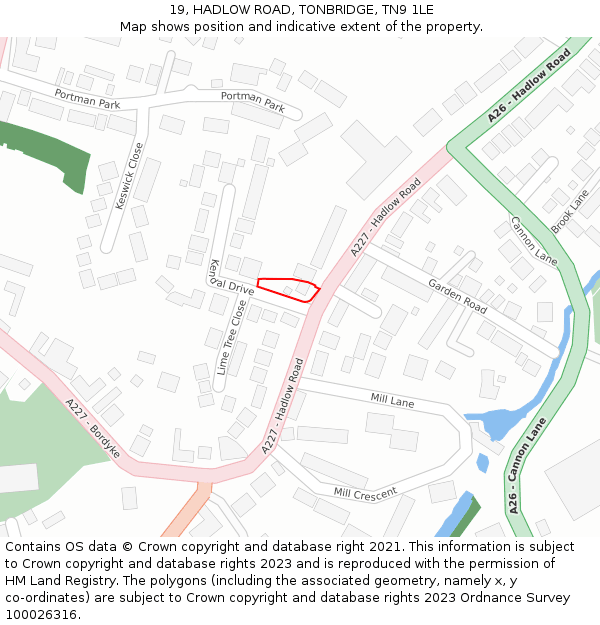 19, HADLOW ROAD, TONBRIDGE, TN9 1LE: Location map and indicative extent of plot
