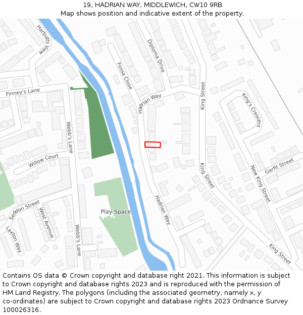 19, HADRIAN WAY, MIDDLEWICH, CW10 9RB: Location map and indicative extent of plot