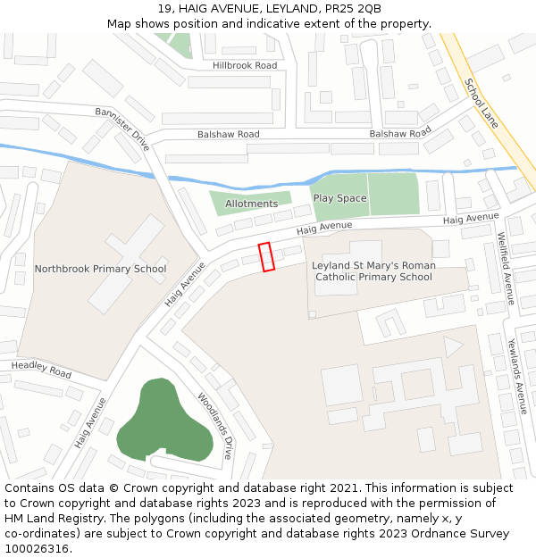 19, HAIG AVENUE, LEYLAND, PR25 2QB: Location map and indicative extent of plot