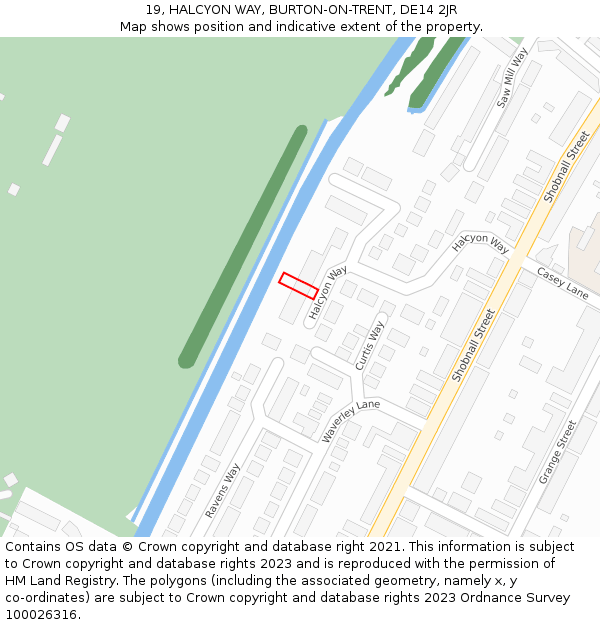 19, HALCYON WAY, BURTON-ON-TRENT, DE14 2JR: Location map and indicative extent of plot