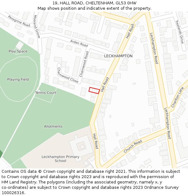 19, HALL ROAD, CHELTENHAM, GL53 0HW: Location map and indicative extent of plot