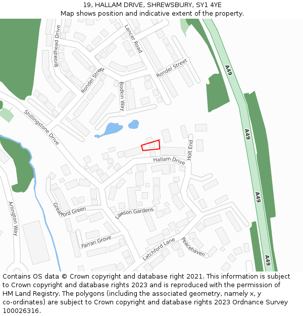 19, HALLAM DRIVE, SHREWSBURY, SY1 4YE: Location map and indicative extent of plot