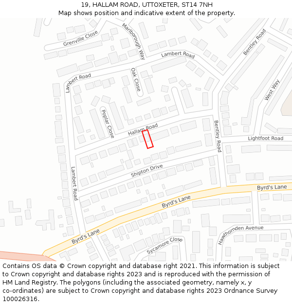 19, HALLAM ROAD, UTTOXETER, ST14 7NH: Location map and indicative extent of plot