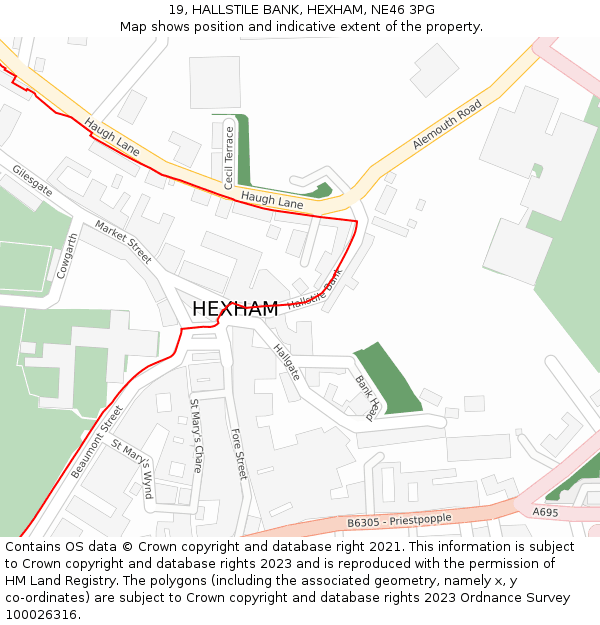 19, HALLSTILE BANK, HEXHAM, NE46 3PG: Location map and indicative extent of plot