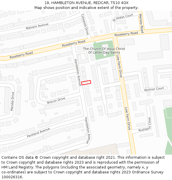 19, HAMBLETON AVENUE, REDCAR, TS10 4GX: Location map and indicative extent of plot