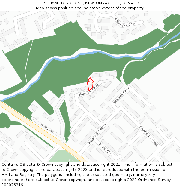 19, HAMILTON CLOSE, NEWTON AYCLIFFE, DL5 4DB: Location map and indicative extent of plot